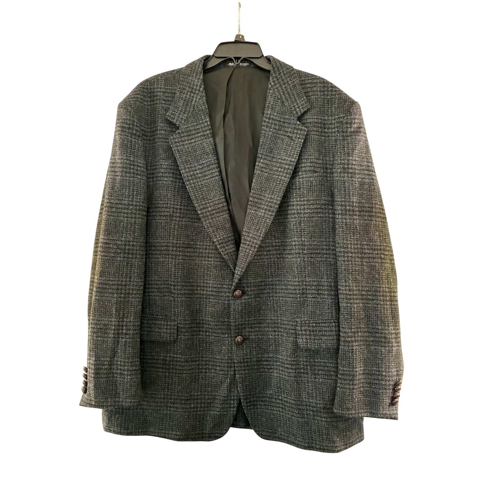 Robert Stock Blazer Mens 46R Gray Plaid Two Button Sport Coat